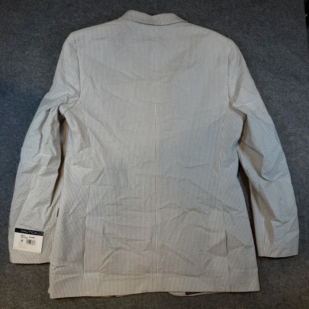 Nautica Brielle Mens 42L Blazer Grey Stripe Seersucker Modern Fit Active Stretch